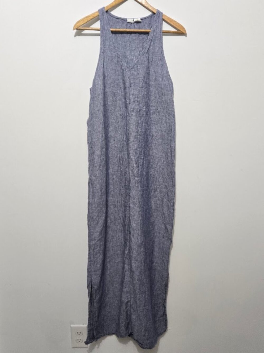 Artisan NY Womens Linen Racer Back Maxi Dress Sz S Side Slits Sleeveless Travel